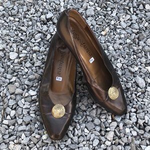 YSL Vintage Bronze Italian Leather Flats 6